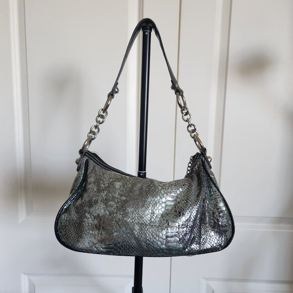 Vintage Kathy Van Zeeland Studded Metalic Pewter Bag Purse - Picture 3 of 10